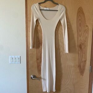 L'Academie Cream Long Sleeve Bodycon Dress